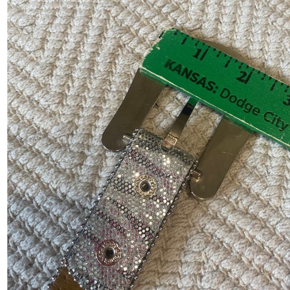 Western Belt Size 26 Rhinestone Bling Silver Glitter Crystal Cross Studded Y2K - Picture 6 of 10